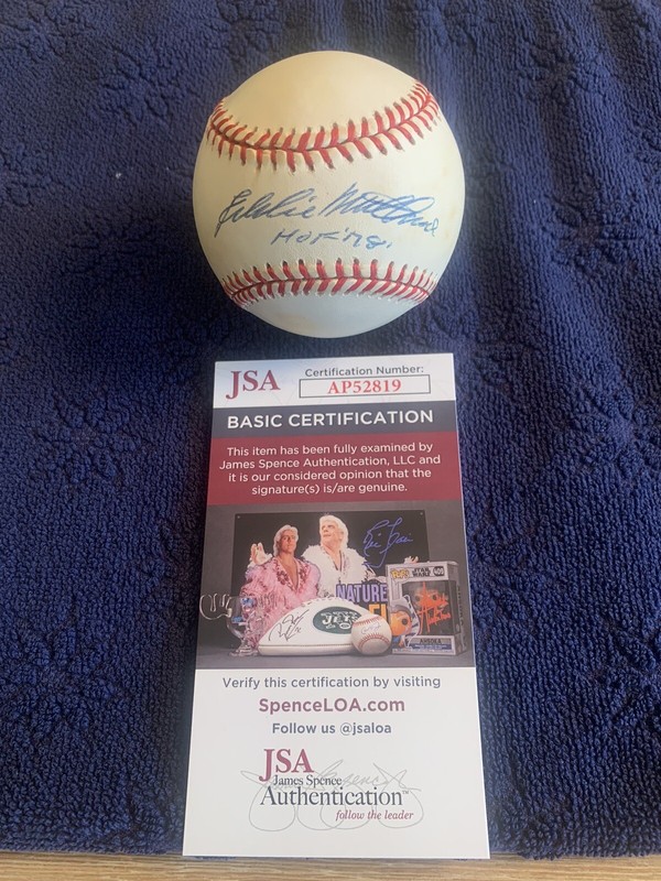 Eddie Mathews HOF 78  Signed ONL Leonard S Coleman Baseball JSA COA Vintage