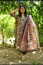 Floral Print Cotton Straight Kurta with Dupatta