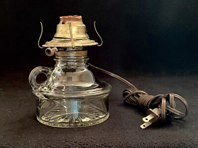 Antique CLEAR GLASS KEROSENE FINGER LAMP-BRACKET/SCONCE-#2 Eagle Electric Burner