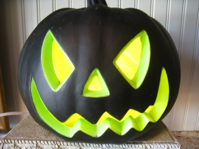 Halloween Blow Mold Foam Jack-o'-lantern Black & Green Light