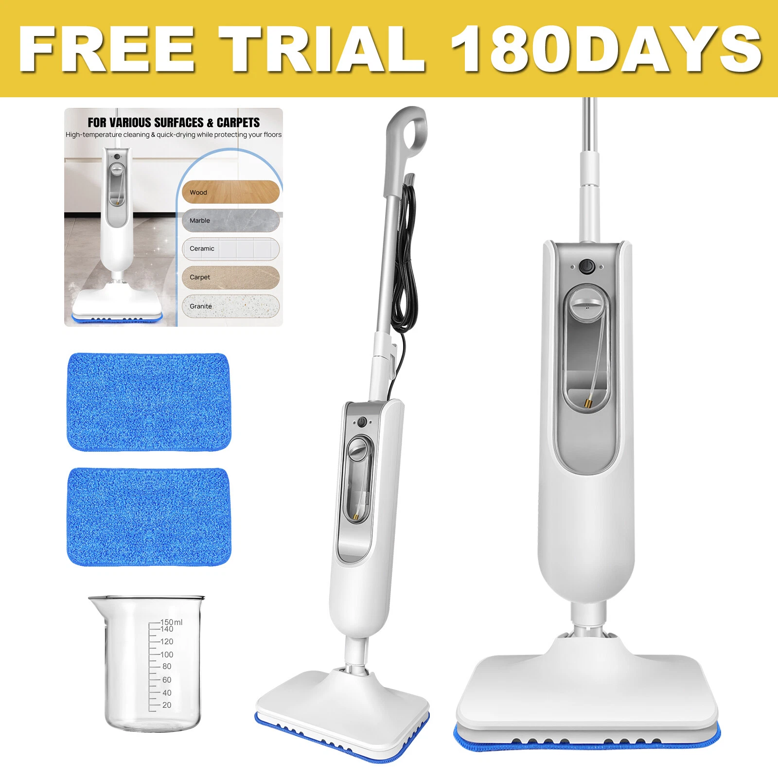 1500W Corded Steam Mop Cleaner Floor Carpet Window Hot Washer Hand Steamer NEW