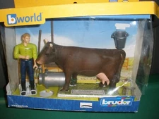 NEW Opened Bruder bWorld Germany Man Cow & Accessories Damaged Box