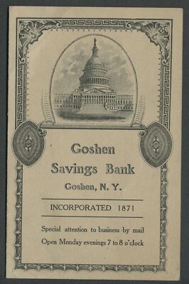 Goshen NY: 1923 Semi-Annual Statement SAVINGS BANK, Fancy Cover 2-page Booklet