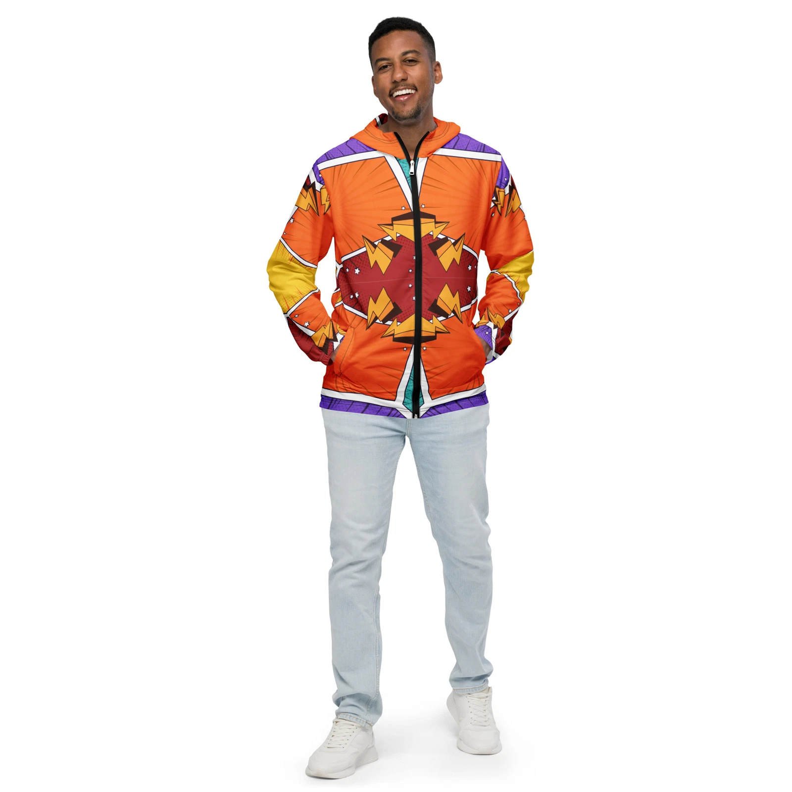 Comic Style Heros Pow Boom Retro Style Colorful Men’s windbreaker