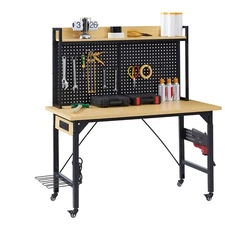 48"L Heavy-Duty Adjustable Workbench W/ Pegboard & Power Outlets Multifunctional