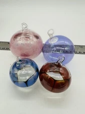 Glass Christmas Ornament Blown Art Glass Spotted Set of 4 Handmade