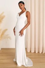Lulus Women Polished Perfection Satin Sleeveless Mermaid Maxi Dress White S