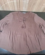 DR2 Daniel Rainn Womens Plus 2X Pink Tone Tassel Tie Blouse Pleated Shirt Top