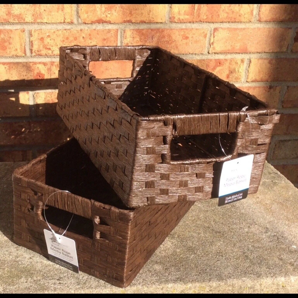 Mainstays Paper Rope Baskets Set of 2 Rectangular Brown Organization Storage NIP - Image 3 of 4