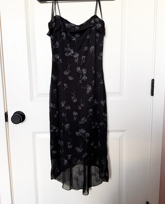 Vintage Byer Too Black Sheer Midi Slip Dress Small Y2K Whimsigoth Fairy Grunge