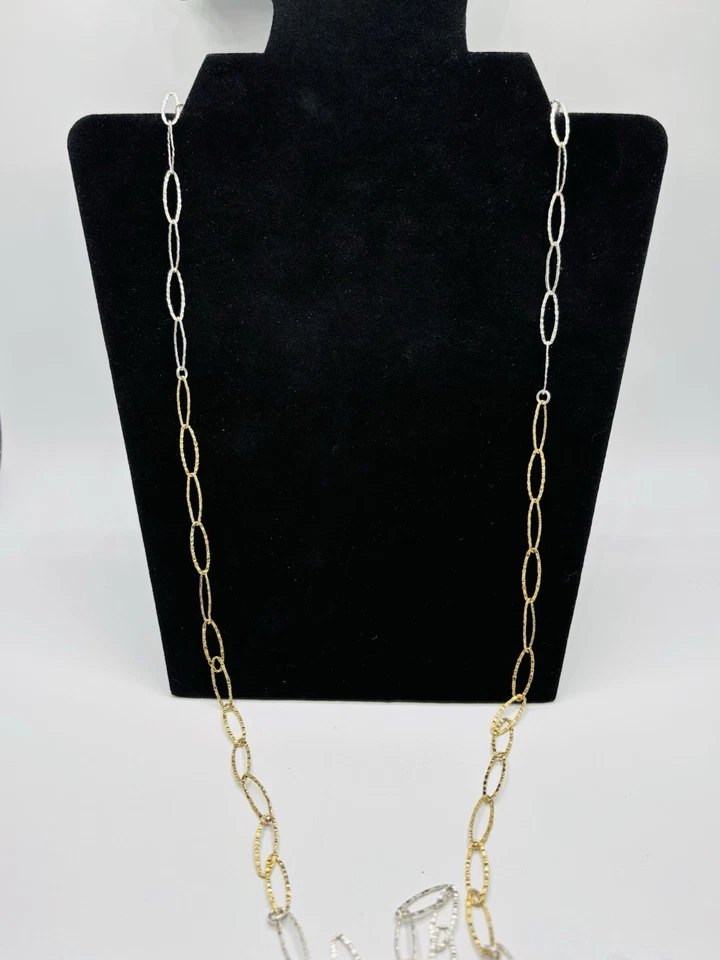 "Collar de cadena de eslabones ovalados de oro italiano de dos tonos Vermeil de plata de ley 925 40""" Foto 3 de 4