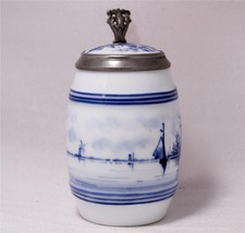 Antique Blue/White Delft Style Porcelain Beer Stein w/Lithophane Swaine Co c1900