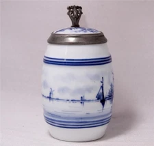Antique Blue/White Delft Style Porcelain Beer Stein w/Lithophane Swaine Co c1900