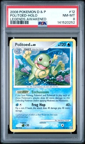 PSA 8 Politoed Holo Card #12 2008 Pokemon DiamondPearl LegendsAwakened 141520252