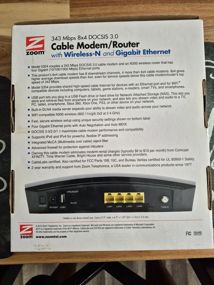 Zoom Cable Modem Router N-DOCSIS 3.0 Model 5354 Wireless - Image 3 of 3