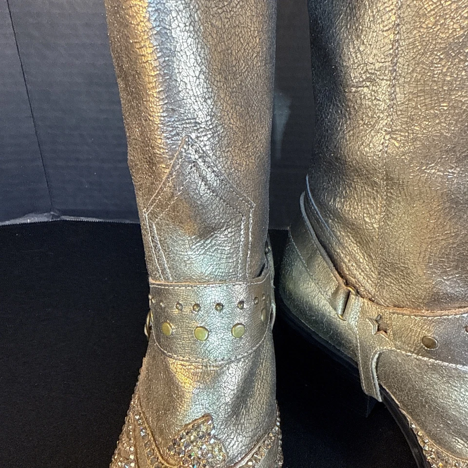 Mia Western Gold Metallic With Rhinestones Size 6M Boots Made In Brazil Leather  - Image 4 of 4