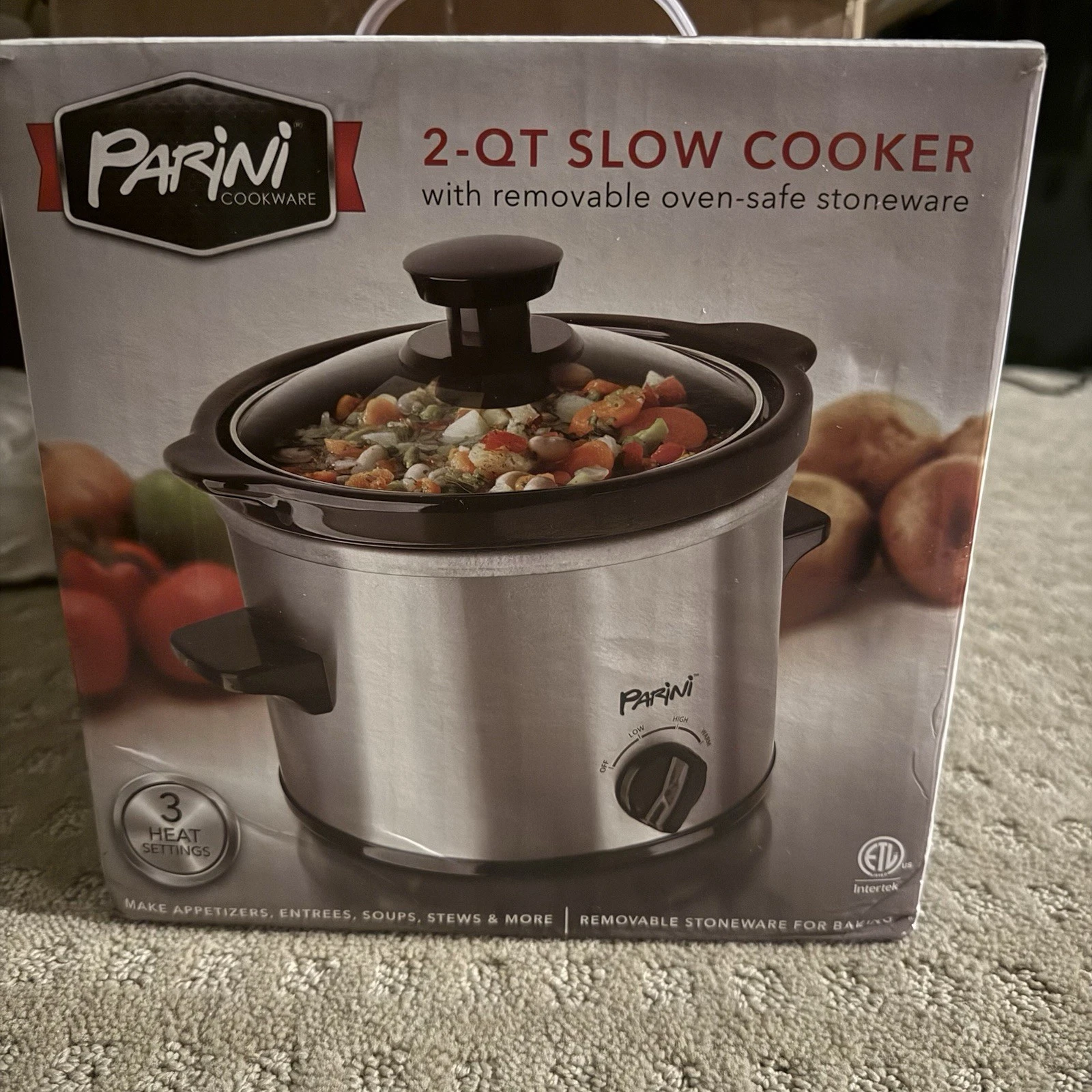 Parini INV10025 2-Qt Electric Slow Cooker Silver Stoneware Removable Oven-Safe