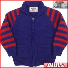 Made In Canada Kanata Men'S L Cowichan Sweater Blue Wool Knit Cardigan Zip Up Bo