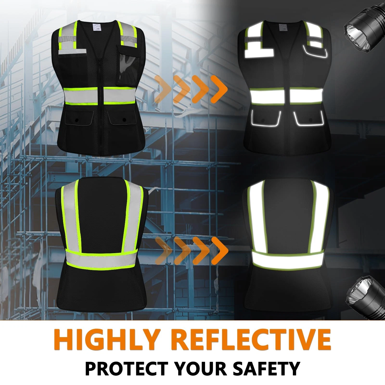 HYCOPROT Safety Vest for Women Mesh Reflective Lady High Visibility Construct... - product detail image 4