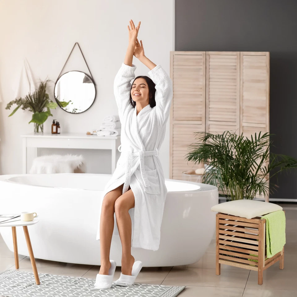 Wäschekorb Wäschetruhe mit Sitz Wäschehocker aus Holz Badezimmer Hocker - Bild 3 von 4