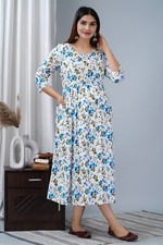 Handmade FLOWERS Block Print Maternity Gown comfortable casual Mommy wear dress