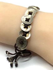 SILPADA B2012 - Sterling Silver Disc Brown Cord Bracelet - RET Button Adjustable
