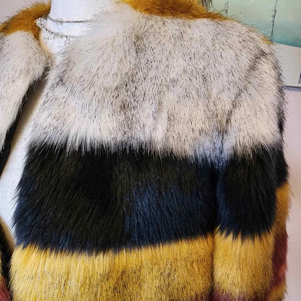 Zara NWT faux fur striped fun jacket XS - Image 2 of 4