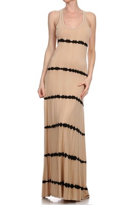 New Womens T PARTY TAUPE BLACK TIE DYED COTTON RACERBACK MAXI DRESS BOHO S  M L | eBay