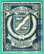 LATVIA LETTLAND OLD 20 san. REVENUE STAMP KULDIGA 520