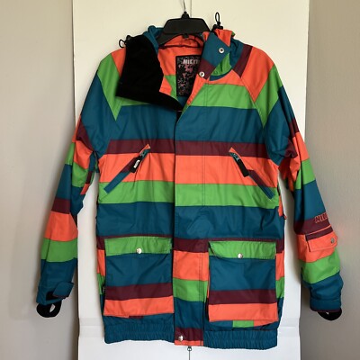NIKITA Ski Jacket Womens MEDIUM Orange Green Aqua Stripe