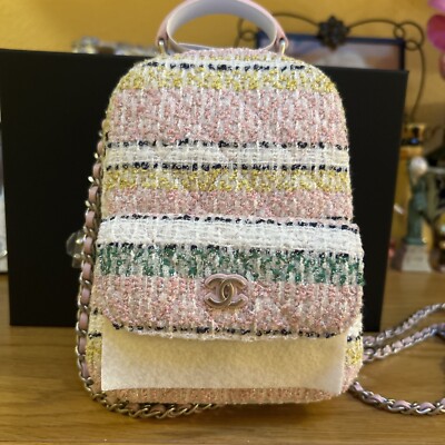 New Chanel 24S Classic Pink Tweed Mini Backpack Handbag Top
