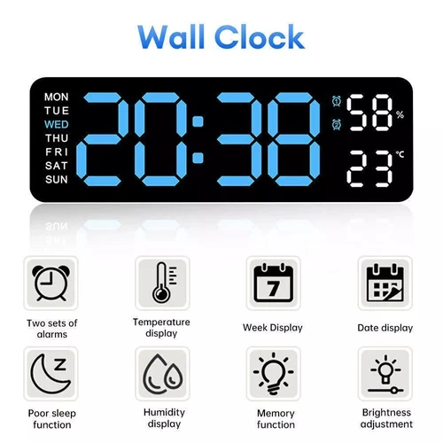 LED Large Digital Wall Desk Clock Desk Alarm Clock Temperature Date Week Display - Picture 5 of 15