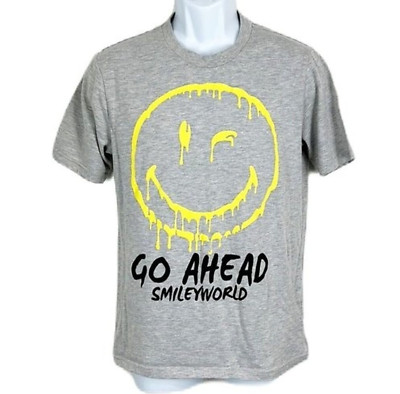 Smiley World Shirt Men Medium Grey Go Ahead Smile Graphic Tee