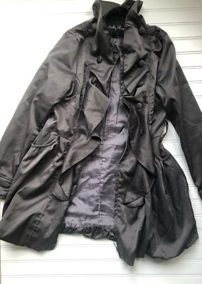 Ruby Rose Ruffled Trench Coat Gray Medium Narrow Shoulder