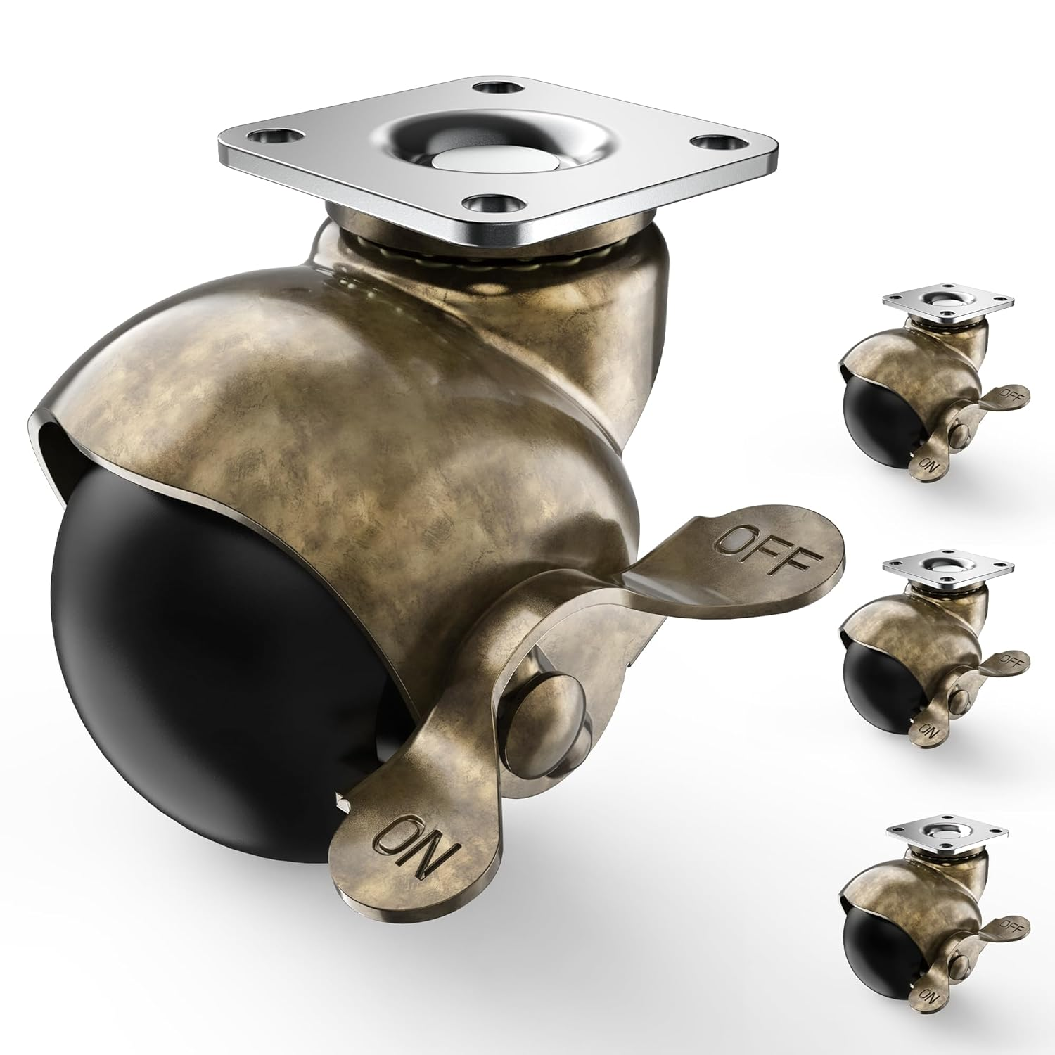 2 Inch Antique Brass Ball Casters for Vintage Furniture with Swivel Sphere