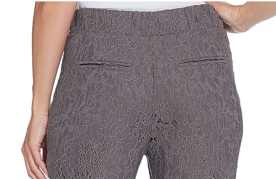 Isaac Mizrahi Live! Regular Knit Lace Pull-On Slim Leg Pants Dark Navy Reg 10 A3 - Image 4 of 4