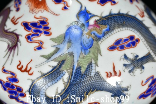 8.6" Old Qing Dy Enamel Colour Porcelain Gild Bat Dragon Pattern Vase Bottle - Picture 7 of 9