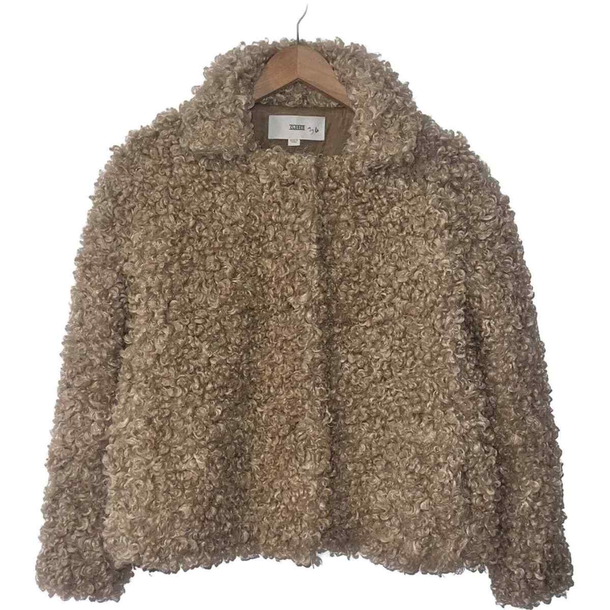 CLOSED Women's Beige Tan Curly Faux Fur Teddy Jacket in CLOSED Women's Beige Tan Curly Faux Fur Teddy Jacket in