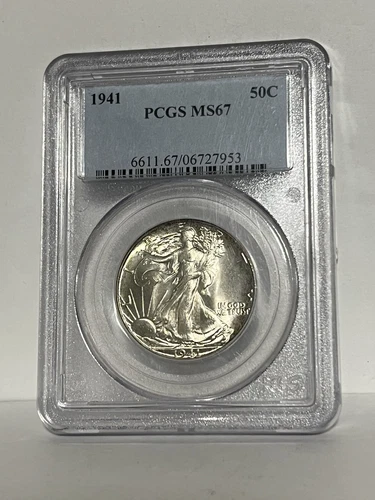 1941 Walking Liberty Half Dollar 90% SILVER 50C - PCGS MS67 - FREAKEN AWESOME!!