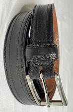 JOHNSTON MURPHY Sz 44 Black Kipskin Leather Silver Buckle Men's Belt Made In USA