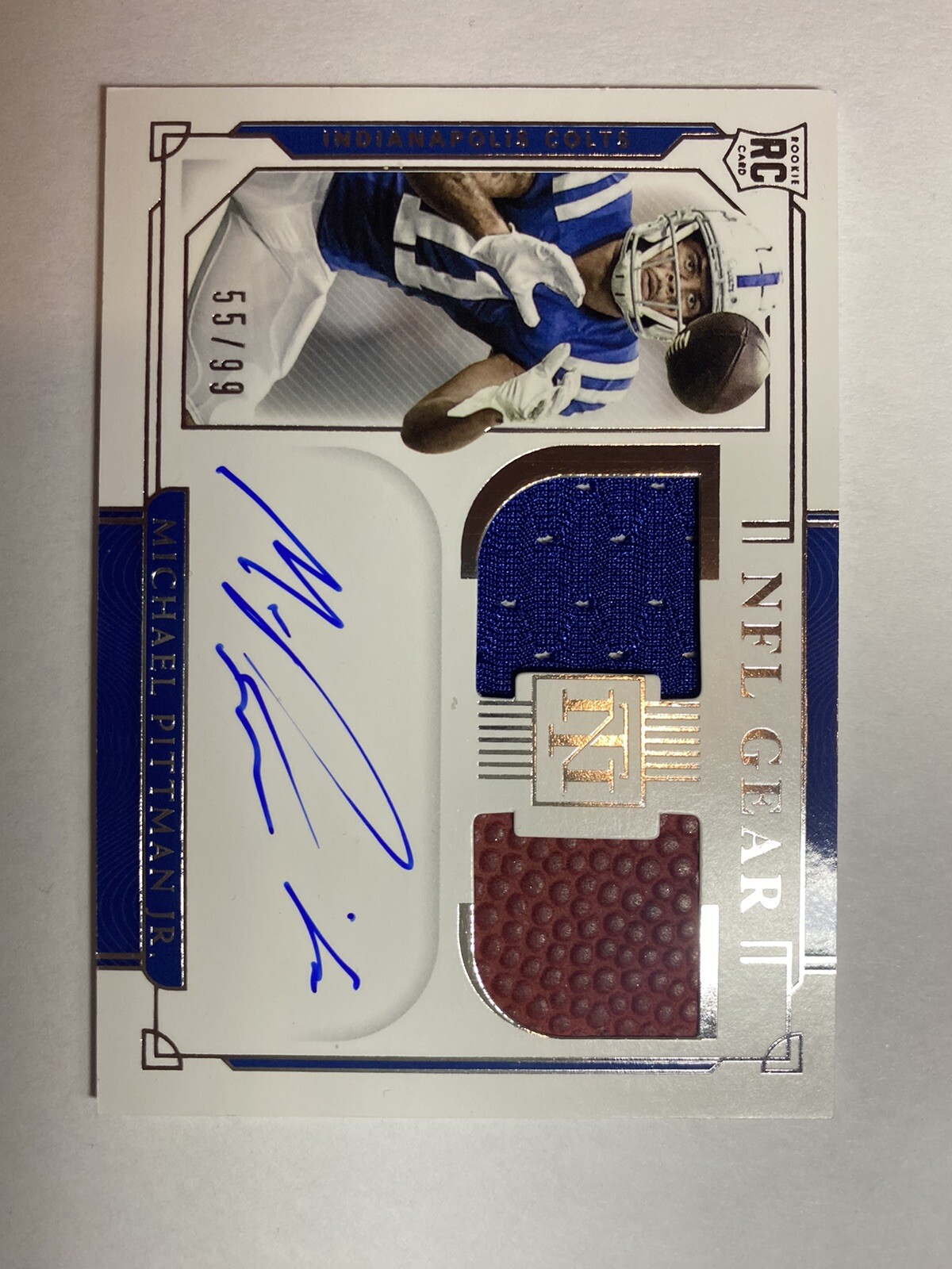 Michael Pittman Jr 2020 National Treasures NFL Gear Dual Patch Rookie Auto 55/99