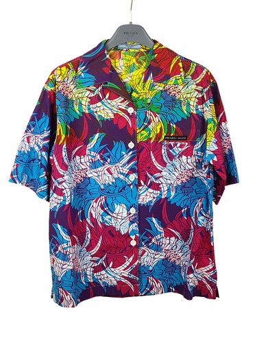 PRADA Psychedelic Floral Print Poplin Bowling Aloha Hawaiian Shirt IT38/US4 NWT - Picture 1 of 6