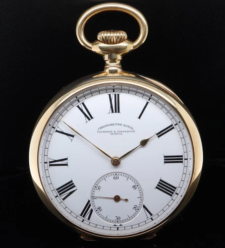 Antique Vacheron Constantin Chronometre Royal 18ct Gold 57mm Pocket Watch In Box