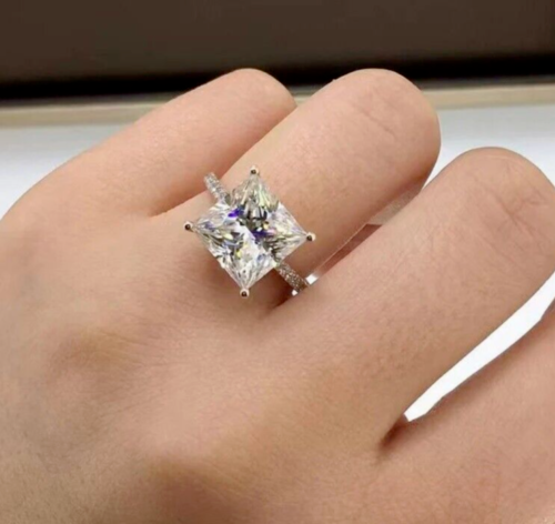 5.25 Ct Certified Treated Princess Cut Off White Diamond 925 Silver Ring - Picture 2 of 7