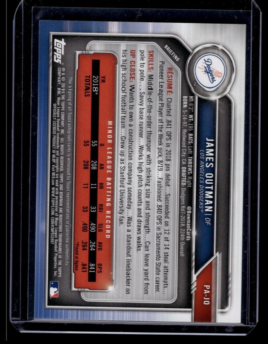 2019 Bowman James Outman Auto /150 Blue 1st MINT Dodgers eBay