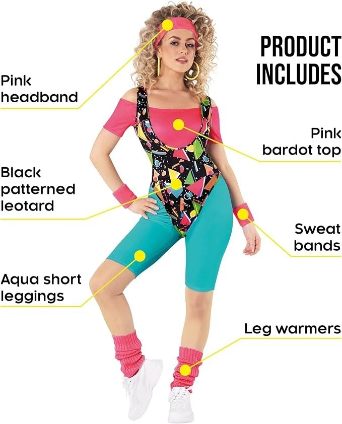 Traje aeróbico para mujer Retro Fitness Gym Workout Leotardo + Bandas para el sudor Foto 2 de 4