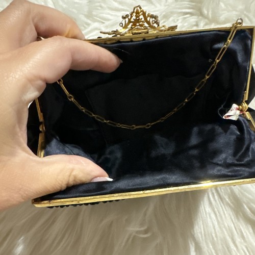 Antique 1930s Silk Needlepoint Evening Bag Black Made In France Gorgeous - Picture 15 of 18