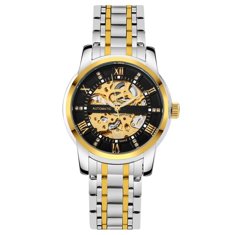Stylish Men's Auto Mechanical Wristwatch Full Steel Bracelet Crystal Deco Gift image 4