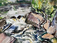 Karl Mattern List Iowa Artist Mid Century Modern Watercolor Expressionist Stream