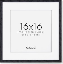 Solid Black Wood 16x16 Picture Frame Matted to 12x12-Tempered Glass
